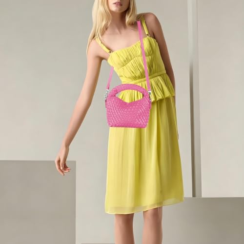 Image of Woven Crossbody Bag Small Tote Cute Purse for Women,Top Handle Handbag Pu Leather Shoulderbag with Detachable Strap