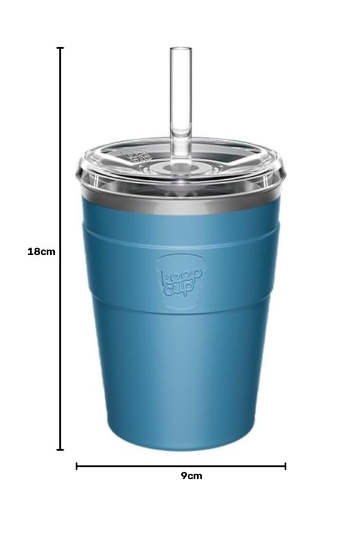 KeepCup Termiczny kubek na zimno - izolowany kubek do kawy wielokrotnego użytku ze stali nierdzewnej z pokrywką i słomką - 340 ml - 340 ml - 340 ml - zimorodek