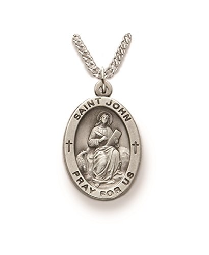 The Santi Collection Sterling Silver Catholic Patron Saint Saint John Medal Pendant, 1 Inch