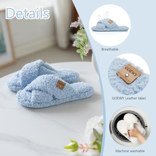 Image of GOEWY Fuzzy Open Toe Slippers for Women Cozy Memory Foam House Shoes Indoor | Cute Cross Band,Soft Faux Fur,Anti-slip Sole Outdoor,Machine-washable,Lightweight,Slip on Gifts for Women,Mom and Bridesmaid