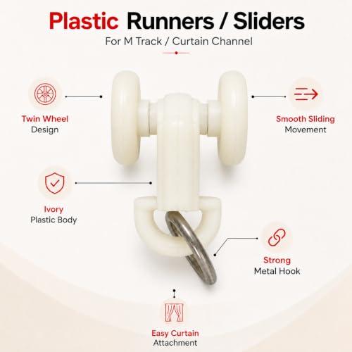 Image of FAPBADRI Jumbo Runners Sliders for M Track Curtain Channel | Heavy Duty Double Wheel Gliders | Color - Ivory | Pack of 50 Pieces