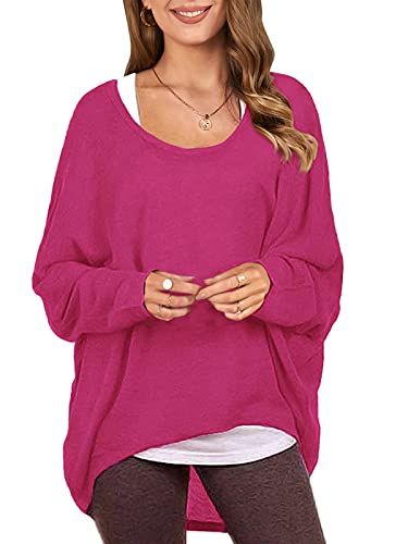 Image of ZANZEA Women's Off The Shoulder Batwing Tops Casual Loose Oversized Tshirts Long Sleeve Fall Pullover Sweater Tops