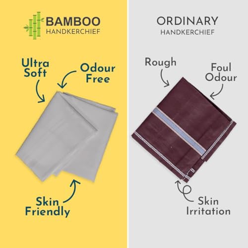 Image of HEELIUM Bamboo Handkerchief for Men & Women | Ultra Soft & Absorbent | Multipurpose Premium Rumal | Large Size 43 x 45 CM
