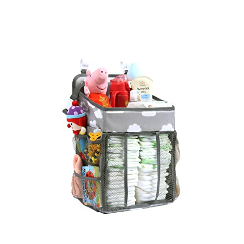 Image of JiA QAQ Hanging Diaper Caddy Organizer,Portable Changing Table Baby Diaper Organizer for Crib and Baby Bassinet, Playard,with 4 PE Board, Multiple Side Pockets for Baby Essentials