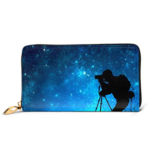 Preisvergleich Produktbild JHGFG Mode Handtasche Reißverschluss Brieftasche Silhouette Fotograf Shooting Stars Telefon Kupplung Geldbörse Abendkupplung Blockieren Leder Brieftasche Multi Card Organizer