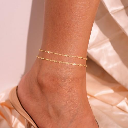 Image of Gold Ankle Bracelets for Women,14K Real Gold Plated Waterproof Anklets Set Layered Anklets for Women Dainty Trendy Jewelry Gift Non Tarnish