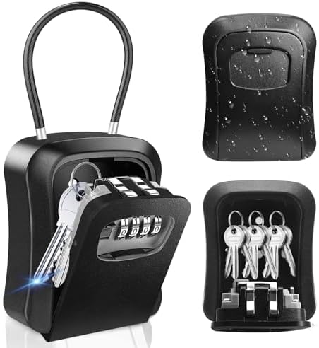 （22:30時点） Supulin キーボックス 屋外 ダイヤル式【大容量収納】セキュリティボックス ABS樹脂 大きめ 鍵収納 ワイヤータイプ 4桁暗証番号 壁掛け 鍵ボックス キー収納 防犯 防水 盗難防止 玄関 車 工事現場 倉庫 会社 アウトドア 家庭用