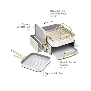 Caraway Square Cookware Set Square Pans Set Perfect for Griddling Toasting Searing Roasting and More Non Stick Ceramic Coated Pans Non Toxic PTFE PFOA Free White