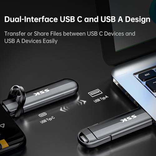 Image of SSK 2TB Dual USB C Flash Drive, 2-in-1 Type C+USB A 3.2 Gen2 External Solid State Thumb Drive,Speed Up to 550MB /s Memory Stick Data Storage for iPhone 15 /16 /17 /Android Phone /Tablet /MacBook /Windows