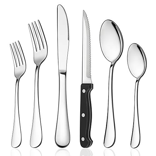 LIANYU 72-Piece Silverware Set with Steak Knives, Stainless Steel Cutlery Flatware Set