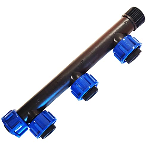 RIEGOPRO Te Colectora 1" Raccord Femelle Rotatif pour faciliter l'installation des Électrovannes d'Irrigation. 1, 2, 3 et 4 Sorties (3 Sorties)