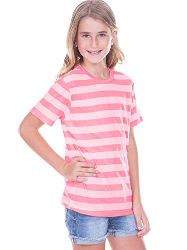 Kavio! Youth Striped Jersey Crew Neck Short Sleeve Tee Striped White/PinkFlash M