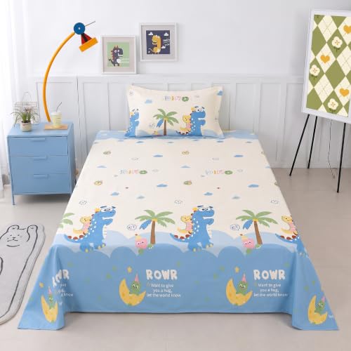 Image of Filymore Kids Single Bedsheet with 1 Pillow Cover | Crocodile Printed Bed Sheet for Single Bed | 240 TC Soft Microfiber Bedding Set | 90 x 60 Inch Bedspread | Blue & White