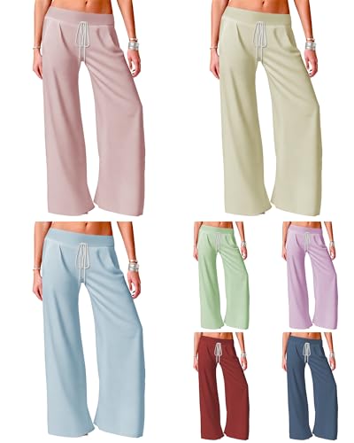 MARSVOVO Fashion Palazzo Pants for Women Classic Low Waisted Drawstring Wide Leg Trousers Summer Loose Pants4