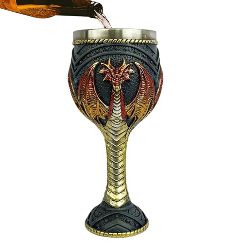 Copa de vino medieval | Copa de dragón de resina de acero inoxidable, copa de vino gótica, cáliz de dragón, cáliz de dragones, taza de bebida de acero inoxidable para decoración de fiestas