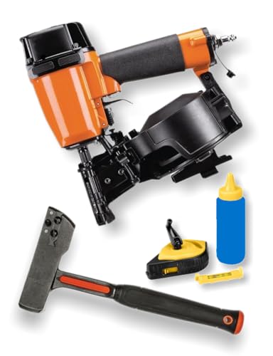 Fits PIERCE 15° PRC-RF Professional Coil Roofing Nailer with CRESCENT Steel Shingle Hammer and Fits PITTSBURGH Blue Chalk Line Reel Set