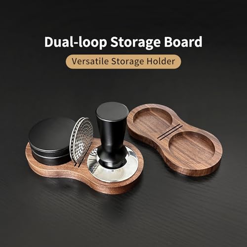 Natural Wooden Espresso Tamping Station with Mat, Organizer for 51/54/58mm Portafilters