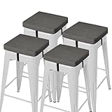 AddGrace Anti-Slip Bar Stool Cushions Square Bar Stool Seat Cushions with Ties Set of 4 Small Square Chair Pads with Machine Washable Cover 12'X12'X2' (Dark Grey)