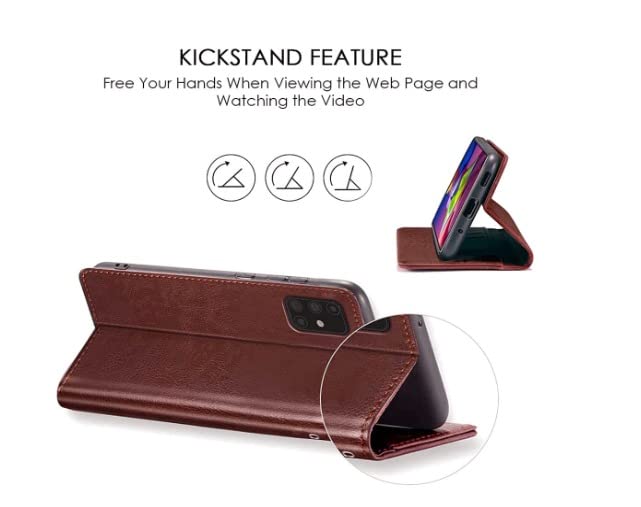 Image of KDM Flip Cover for Vivo U20, Vivo Y19, Vivo Z1 Pro /Vivo 1915 / Vivo 1951| Magnetic Closurer| PU Leather Magnetic Wallet Back Cover Case (Brown)