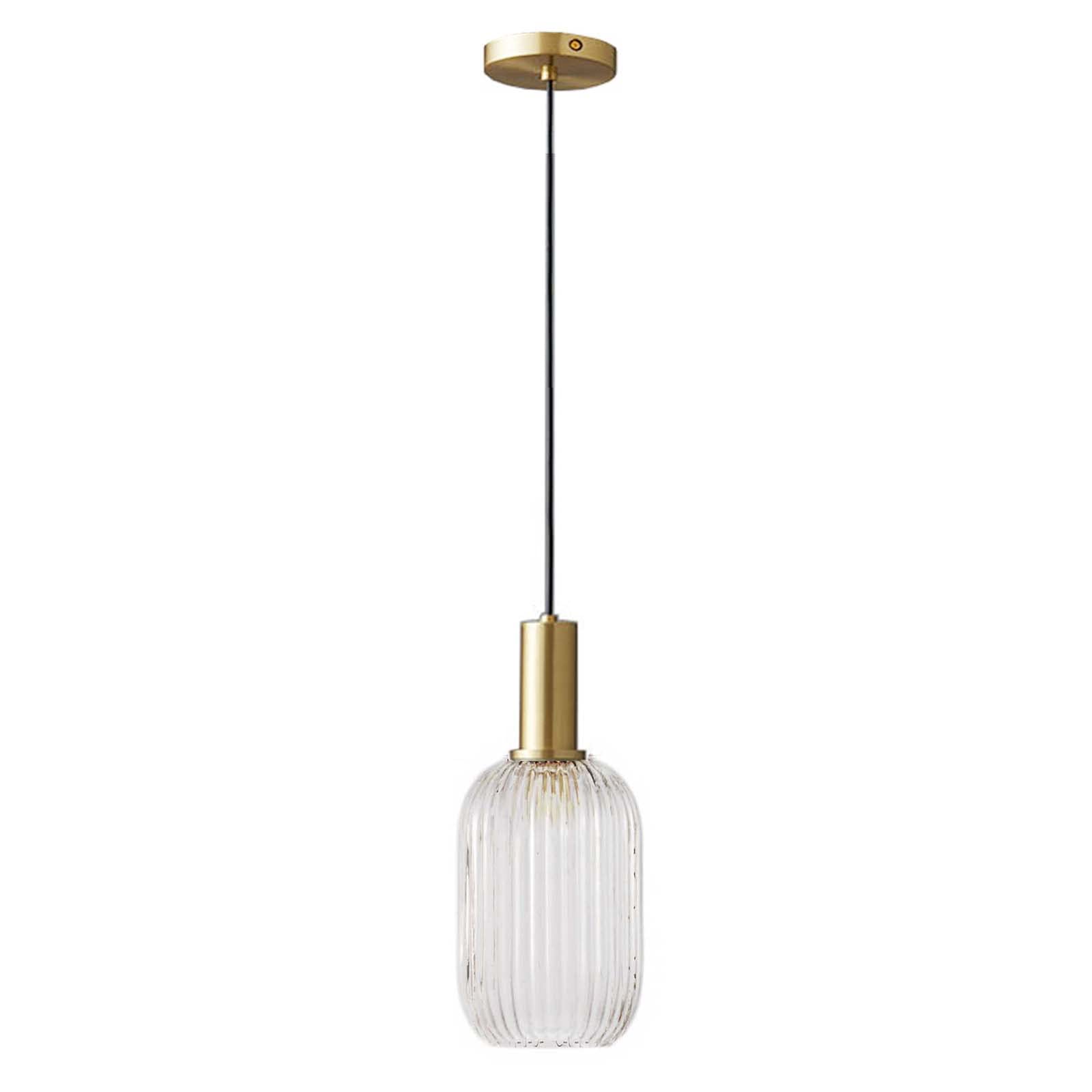 HJXDtech Modern Industrial Pendant Light with 13CM Striped Glass Lamp Shade, Gold E27 Loft Bar Height Adjustable Ceiling Hanging Lamp for Kitchen Dining Room Bedroom (Clear)