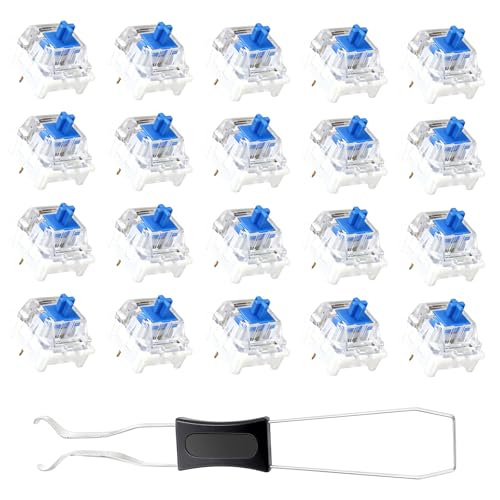 xolear 50 Stück Transparente Blaue Achse Switches mit Zieher, 3 Polige Tastatur Staubdichte Schalter für Mechanische Tastatur, Blue Switches Clicky 40-60gf für Gaming Tastatur und PC Zubehör