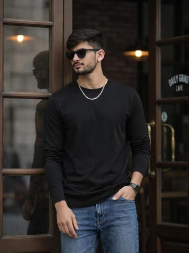 Image of Men's Regular Fit Plain Full Sleeve T- Shirt, Spun Cotton Fabric, Soft and Comfortable Casual Everyday Wear (Pack of 3) (Size Range S to 2XL)