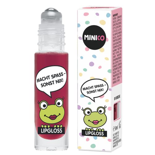 MINICO Premium Lipgloss Roll-On für Mädchen Kirsche Aroma, natürliche Inhaltsstoffe, sehr gut verträglich, speziell für Kinder, naturbasierte Farbstoffen, dermatologisch getestet
