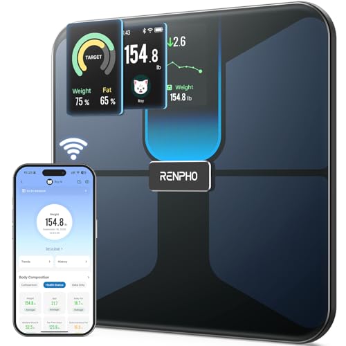 RENPHO Bascula de Baño Inteligente, Bascula Grasa Corporal y Muscular con App Seguimiento Fitness, Báscula de Composición Corporal Wi-Fi y Bluetoot