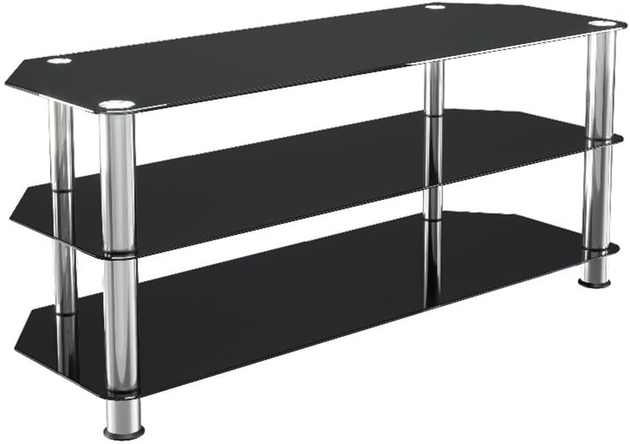 Pemberly Row Steel and Glass TV Stand for up to 55" TVs - Black/Chrome