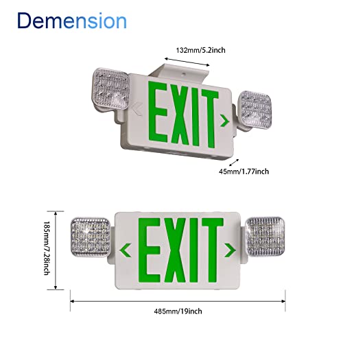 Image of TANLUX Green Exit Sign with Emergency Lights, LED Emergency Exit Light with Battery Backup, UL Listed, AC 120 /277V, Commercial Emergency Lights Combo for Business - 6 Pack