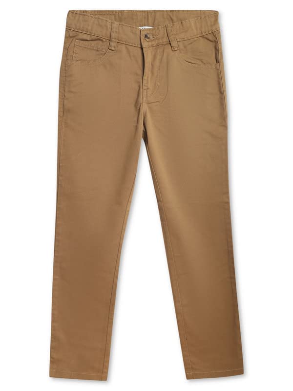 Image of Cantabil Beige Solid Cotton Non Pleated Regular Fit Mid Rise Casual Trouser for Boy | Casual Pants for Boys | Casual Wear Regular Fit Trouser for Boys (P BTRC00008 Beige)