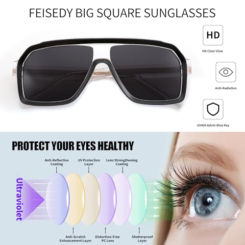 Image of FEISEDY Sunglasses Men Square Aviator Frame UV400 Sun Glasses Driving Running Fishing Golf Hiking B0059
