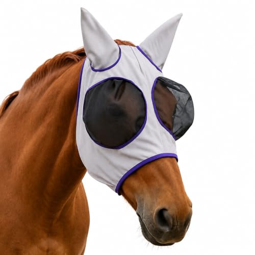 Masque Cheval Anti Mouche à Oreilles Masque Anti UV Cheval et Respirant