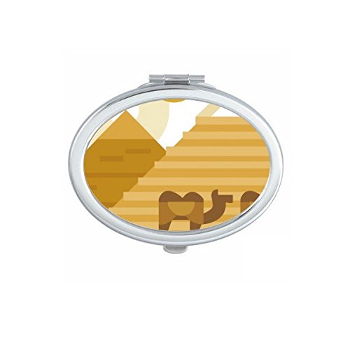 Miroir de poche compact motif Égypte avec pyramides et sphinx illustrés pour maquillage