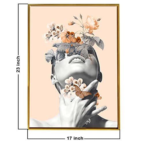 Image of PAINTINGMANTRA Biscuit Beige Inner Beauty Gold Framed Canvas Art Print for Wall, Home and Living Room Decoration (Size - 23 x 17 Inchs)