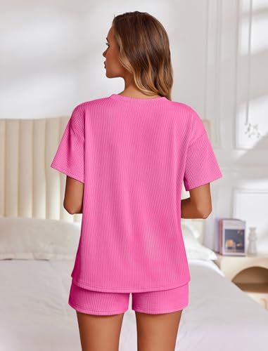 Ekouaer Womens Pajama Sets Short Sleeve Lounge Sets 2 Piece Pjs Tops and Shorts Outfits Matching Loungewear with Pockets4