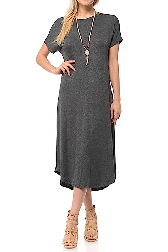 Image of iconic luxe Women's A Line Short Sleeve T Shirt Midi Dress Summer Casual