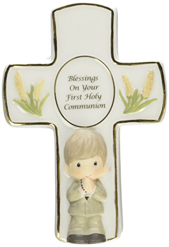 Precious Moments, Blessings On Your First Holy Communion, Bisque Porcelain Covered Box With Rosary, Boy, 123407