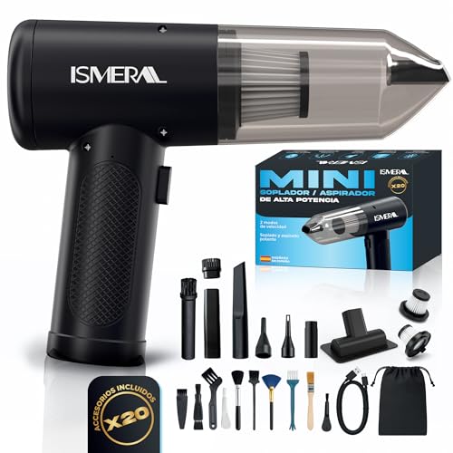 SUPER Aspirador de Mano, 26000Pa , 2 en 1 Soplador- Aspirador coche + 7 boquillas Aspiradora de Mano sin Cable , para Coche Oficina Hogar Cocina Pelo de Mascota, aspirador coche potente recargable