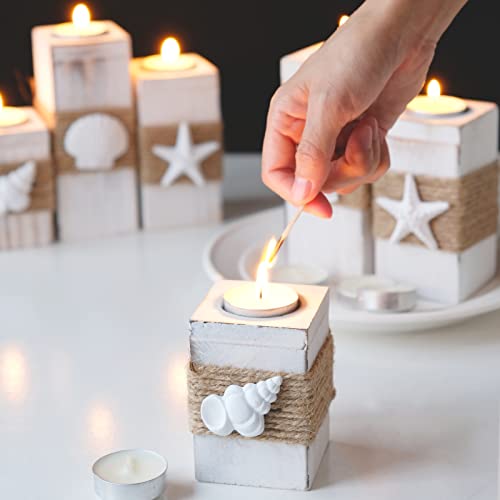 Somto Beach Tealight Candle Holder For Table Centerpiece,Seashell Starfish Wood Rope Nautical Coastal Theme Rustic Home Decor For Dining Room Table Bathroom Fireplace Decorations,Set Of 3 #TOP4