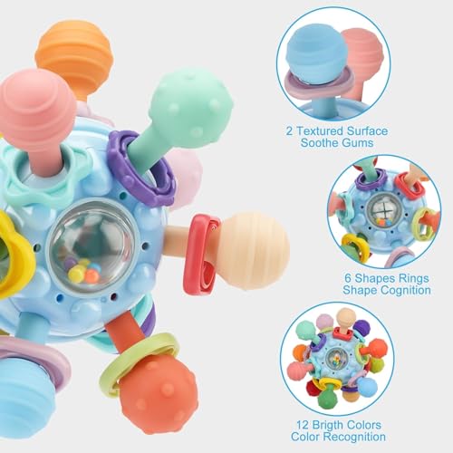 Image of Silicone Baby Teether for 3+ Months, BPA Free Soft Teething Toy, Safe Teether for Infants, Round Shape, Silicone Rudder with Ring Soothe Babies Gums