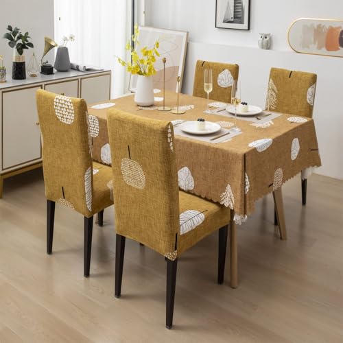Image of Styleys Dining Chair Cover with Table Covers for Kitchen Waterproof Dining Table Cloth (1 Table Cover + 4 Chair Cover, Mustard Flower, CTSD3130)