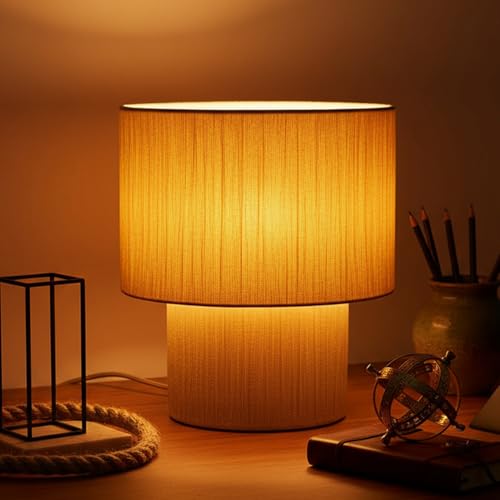 Image of PrettyKrafts Rafia & Metal Table Lamp (Bulb Not Included) | Rafia Lampshade with Sturdy Metal Base | Modern Decorative Bedside, Study & Living Room Table Lamp | Warm Ambient Lighting for Home Decor