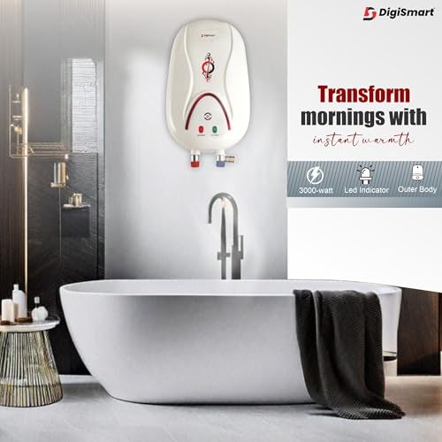Image of DIGISMART 1 L HOTMAK Instant Water Heater Geyser, 3 kW ISI Approved, Copper Heating Element, Anti-Rust Coated Tank, ABS Body, Energy Efficient, Ivory, 2 Year Warranty