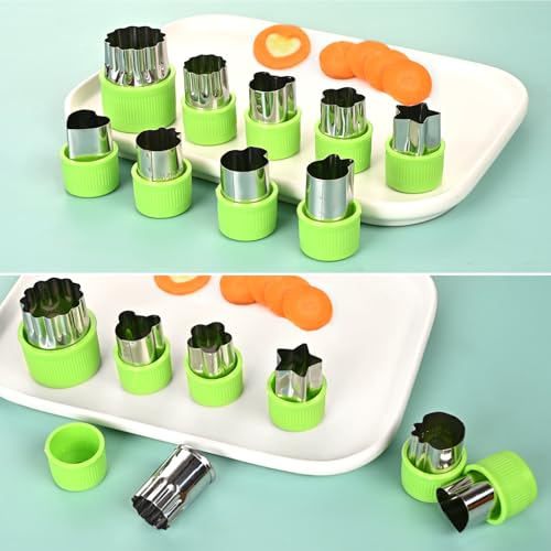 9 Pcs Vegetable Cutter Shapes Set, Stainless Steel Cookie Stamps Mold for Baking, Multi Shape Size Animal Cookie Cutters, Green - image 7