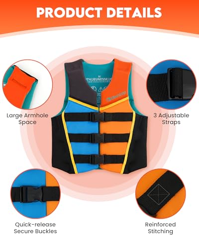 Owntop Swim Vest Youth 75-125 lbs, Neoprene Swim Jacket Kids, Adjustable Straps Buckles, Lightweight, Swimming Training, Boating, Kayak, Water Sports (Multi-Color, L) - image 3