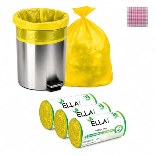 Image of ELLA Yellow Garbage Bags 17 x 19 Inches 3 Rolls 90 Bags Small Size Tear Resistant for Daily Waste in Home Kitchen Bathroom Office and Car Dustbins With Check Duster Cloth Free