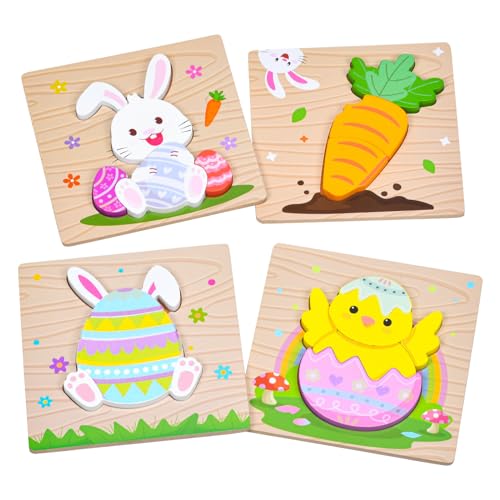 Image of 4 Pack Easter Wooden Puzzles for Kids Toddler Easter Basket Stuffers Toys Gifts Party Favor Boys Girls Classroom Exchange Toys