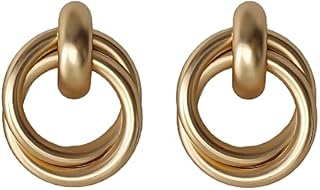 Fluidable Audrey Earrings, 18K Gold Plated Double Hoops Drop Earrings For Women And Ladies, Door knocker Earrings, Large Stud Earrings, Gift For Anniversary