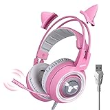 SOMIC G951rosa Spiel Kopfhörer, Rosa Kat Ohr Kopfhörer mit Virtuell 7.1 Umgeben Klingen, LED-Licht, Mikrofon zum Computer, PS4, Laptop zum Freundin/Frau (USB-Buchse)